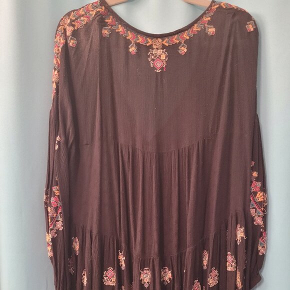 Free People Embroidered Boho Tunic Dress | Black, Medium | Semi-Sheer - Picture 3 of 5